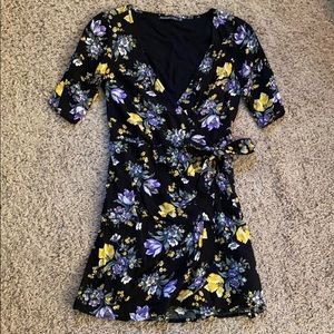 Wrap-Front Floral Print Dress, Size XS